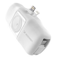 Wozinsky WF16-YLS 5000mAh 15W Lightning Mini Power Bank with Built-in USB-C Cable and Apple Watch Charger - White, Wozinsky