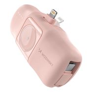 Wozinsky WF16-YLS 5000mAh 15W Lightning Mini Power Bank with Built-in USB-C Cable and Apple Watch Charger - Pink, Wozinsky