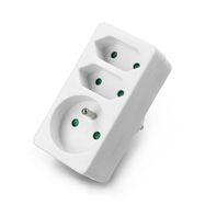 Triple splitter for AC 230V mains socket - 2 flat, 1 round