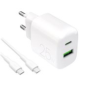 Puro PROLITE 25W USB-A / USB-C wall charger + USB-C - USB-C cable 1.2m - white, Puro