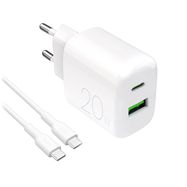 Puro PROLITE 20W USB-A / USB-C wall charger + USB-C - USB-C cable 1.2m - white, Puro