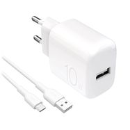 Puro PROLITE 10W USB-A wall charger + USB-A - USB-C cable 1.2m - white, Puro