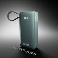 Powerbank SBS 10000 mAh 20W with built-in USB-C cable and digital display - gray, SBS