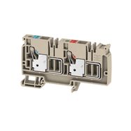 Supply terminal, PUSH IN, 10 mm², 500 V, 57 A, Number of potentials per tier: 2, TS 35, dark beige, Colour of operational elements: red / blue Weidmuller