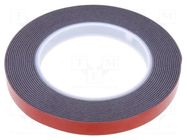 Tape: fixing; W: 12mm; L: 5m; Thk: 1.2mm; double-sided; acrylic; black AFTC