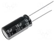 Capacitor: electrolytic; THT; 10uF; 350VDC; Ø10x20mm; Pitch: 5mm PANASONIC