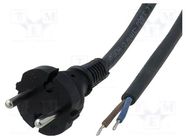 Cable; 2x1mm2; CEE 7/17 (C) plug,wires; rubber; Len: 3m; black; 10A JONEX