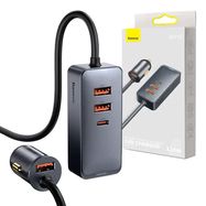 Car charger Baseus Share Together with extension cord, 3x USB, USB-C, 120W (grey), Baseus