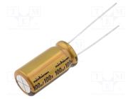 Capacitor: electrolytic; THT; 100uF; 100VDC; Ø10x20mm; Pitch: 5mm NICHICON