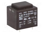 Transformer: encapsulated; 3VA; 230VAC; 6V; 6V; 250mA; 250mA; PCB HAHN