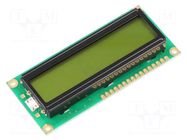 Display: LCD; alphanumeric; STN Positive; 16x1; yellow-green; LED RAYSTAR OPTRONICS