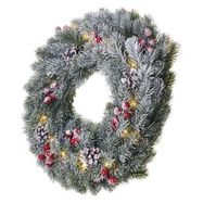 LED Christmas wreath, snowy, 38 cm, 2x AA, indoor, warm white, timer, EMOS