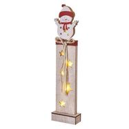 LED decoration, wooden – snowman, 46 cm, 2x AA, indoor, warm white, timer, EMOS