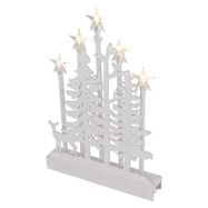 LED decoration, wooden – forest with stars, 35.5 cm, 2x AA, indoor, warm white, timer, EMOS