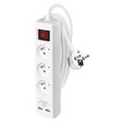 Extension Cord 2 m / 3 sockets / switch / white / PVC / with USB / 1.5 mm2, EMOS