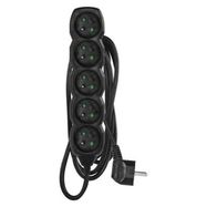 Extension Cord 2 m / 5 sockets / black / PVC / 1 mm2, EMOS