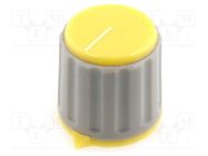 Knob; with pointer; Øshaft: 6mm; Ø21.3x20mm; Shaft: knurled; yellow SR PASSIVES