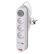 Extension Cord 2 m / 3 sockets / switch / white / 1× USB-A + 1× USB-C / 1.5 mm2, EMOS