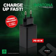 PATONA Premium GaN PD45W Adapter black 1xUSB-C 1xUSB-A PD3.0 QC3.0, PATONA