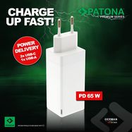 PATONA Premium GaN PD65W Adapter white 2xUSB-C 1xUSB-A PD3.0 QC3.0, PATONA