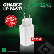 PATONA Premium GaN PD65W Adapter white 1xUSB-C 1xUSB-A PD3.0 QC3.0, PATONA