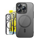 Transparent Magnetic Case Baseus Glitter and Tempered Glass set for iPhone 14 Pro (black), Baseus