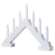 LED candlestick, wooden, white, 29 cm, 2x AA, indoor, warm white, timer, EMOS