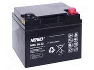 Re-battery: acid-lead; 12V; 50Ah; AGM; maintenance-free; 14.6kg NERBO