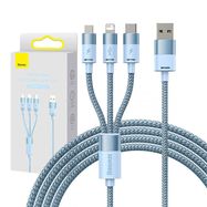 3in1 USB cable Baseus StarSpeed Series, USB-C + Micro + Lightning 3,5A, 1.2m (Blue), Baseus