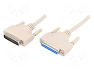 Cable; D-Sub 25pin socket,D-Sub 25pin plug; 5m; beige; Core: Cu DIGITUS