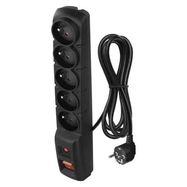 Surge Protector – 5 sockets, 1,5m, black, EMOS