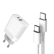 Wall Charger with + USB-C Cable XO L64 20W, QC3.0, PD (white), XO