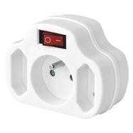 Multiple Socket 2× rectangular + 1× round, white + switch, EMOS