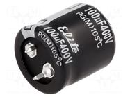 Capacitor: electrolytic; SNAP-IN; 100uF; 400VDC; Ø25x25mm; ±20% Elite