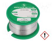 Tin; lead free; Sn99,3Cu0,7; 1mm; 0.1kg; reel; 220°C; Flux: SW26 BROQUETAS