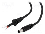 Cable; 2x1mm2; wires,DC 5,5/1,7 plug; straight; black; 1.5m 