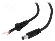 Cable; 2x1mm2; wires,DC 5,5/1,7 plug; straight; black; 1.5m BQ CABLE