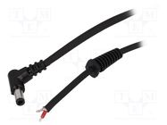 Cable; 2x1mm2; wires,DC 5,5/2,5 plug; angled; black; 1.5m 