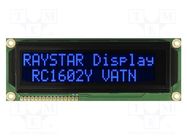 Display: LCD; alphanumeric; VA Negative; 16x2; 122x44x13.6mm; LED RAYSTAR OPTRONICS