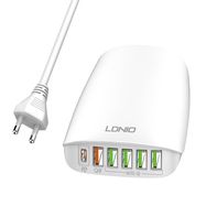 Wall charger LDNIO A6573C EU 5USB, USB-C 65W  + Power cord, LDNIO