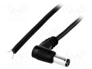 Cable; 2x0.5mm2; wires,DC 5,5/2,1 plug; angled; black; 1.5m BQ CABLE