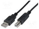 Cable; USB 2.0; USB A plug,USB B plug; nickel plated; 3m; black DIGITUS