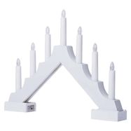 LED candlestick, wooden, white, 29 cm, 2x AA, indoor, warm white, timer, EMOS