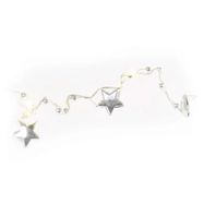 LED Christmas chain silver – stars, 1.9 m, 2x AA, indoor, warm white, timer, EMOS