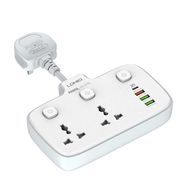 Power strip with 2 AC sockets, 3x USB, 1x USB-C LDNIO SC2413, EU/US, 2500W (white), LDNIO