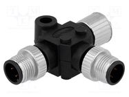 T adapter; M12 female socket,M12 male x2; PIN: 4; IP68; T AMPHENOL LTW