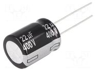 Capacitor: electrolytic; THT; 22uF; 400VDC; Ø16x20mm; Pitch: 7.5mm PANASONIC