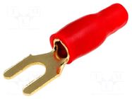 Terminal: fork; insulated; red; gold-plated; 4mm2; M4 ACV