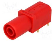 Socket; 4mm banana; 24A; red; gold-plated; PCB; insulated; 33.6mm 