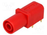 Connector: 4mm banana; socket; 24A; red; gold-plated; PCB; 33.6mm 